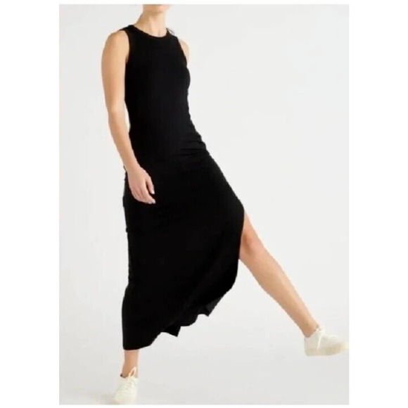 Quince Women’s Black Tencel Jersey Tank Maxi Dress NWT Small Slit Sleeveless - Picture 5 of 5